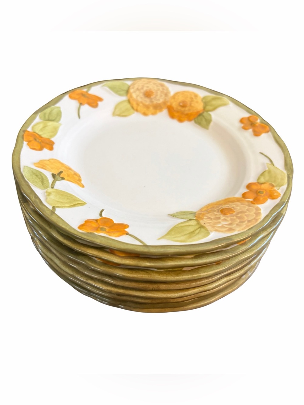 Vintage Mid-Century Metlox Poppytrail Sculptured Zinnia 6” Plates Set of (8)